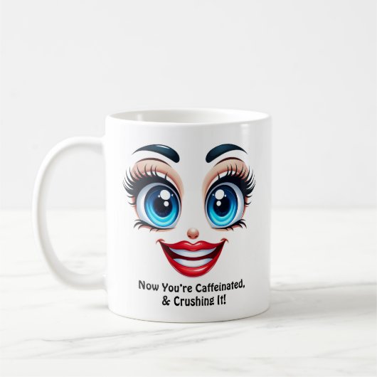 Caffeinated & Crushing It Fabulous Eyes Funny Face Koffiemok (Links)