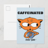 "CAFFEINATED" Señor Gato met koffiemok Briefkaart (Voorkant / Achterkant)