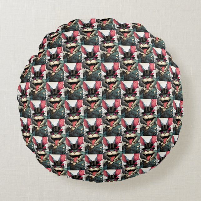 Caffeinated Top Hat Konijn Magische Samenleving Rond Kussen (Voorkant)