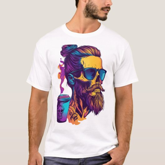 Caffeinatede Schedel � Funny Barista Skelet T-shirt (Voorkant)