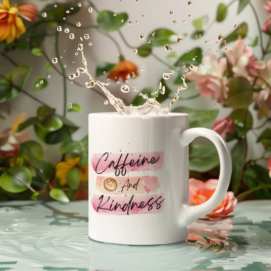Caffeine and Kindness Pink Coffee Art Koffiemok