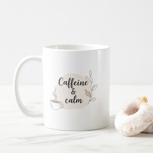 Caffeine & Calm Mug – Cozy Minimalist Quote Design Koffiemok (Met donut)