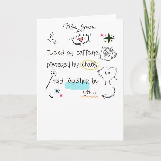 Caffeine Chaos Thank You Card SENCO SEN teacher Kaart (Voorkant)