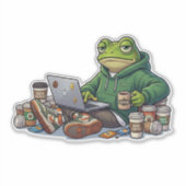 Caffeïne Chaos Uitgeputte Kikker Meme Sticker (Voorkant)
