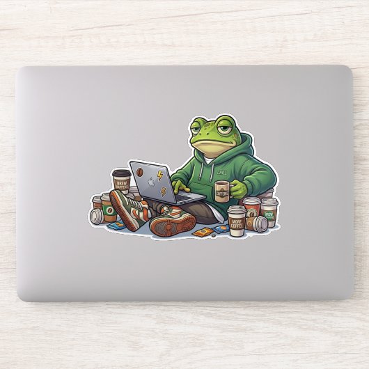 Caffeïne Chaos Uitgeputte Kikker Meme Sticker (Computer)