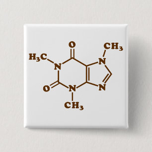 Caffeine Coffee Molecular Chemical Formule Vierkante Button 5,1 Cm