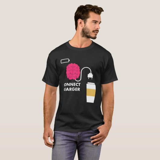 Caffeine Connect Charger Coffee Brain Empty Batter T-shirt (Voorkant volledig)
