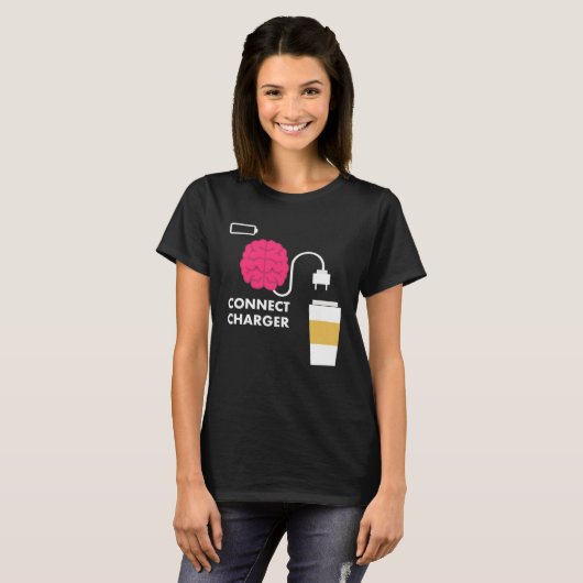 Caffeine Connect Charger Coffee Brain Empty Batter T-shirt (Voorkant volledig)