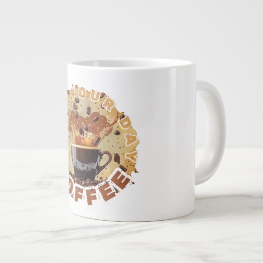 Caffeïne eerst – Grappige koffiemok voor koffielie Grote Koffiekop (Voorkant rechts)
