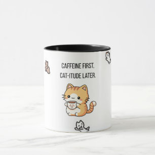 Caffeïne eerst, kat-achtigheid later Grappige ka Mok