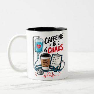 Caffeïne en Chaos Grappige Verpleegster Kunst Tweekleurige Koffiemok