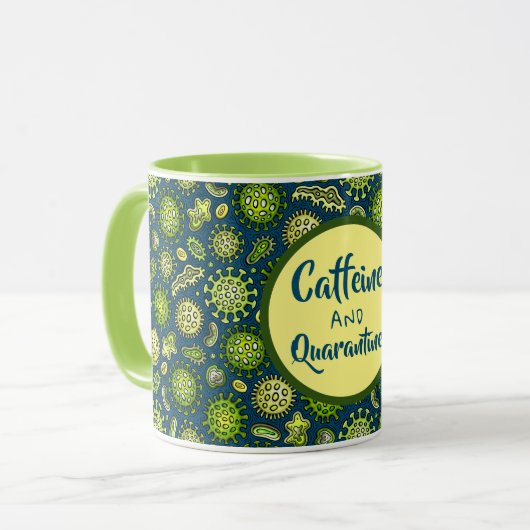 Caffeine en Quarantaine Cartoon Virus Mok (Voorkant links)