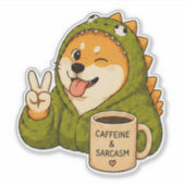 Caffeïne En Sarcasme Hond Sticker (Voorkant)