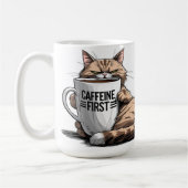 Caffeine First Coffee Mug for Cat & Coffee Lovers Koffiemok (Links)
