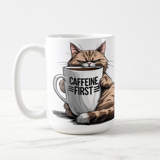 Caffeine First Coffee Mug for Cat & Coffee Lovers Koffiemok (Links)