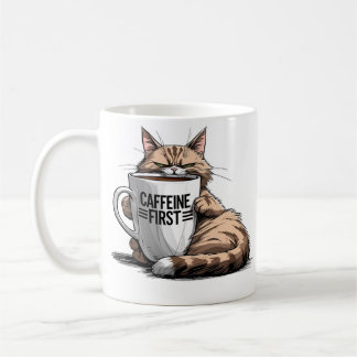 Caffeine First Coffee Mug for Cat & Coffee Lovers Koffiemok