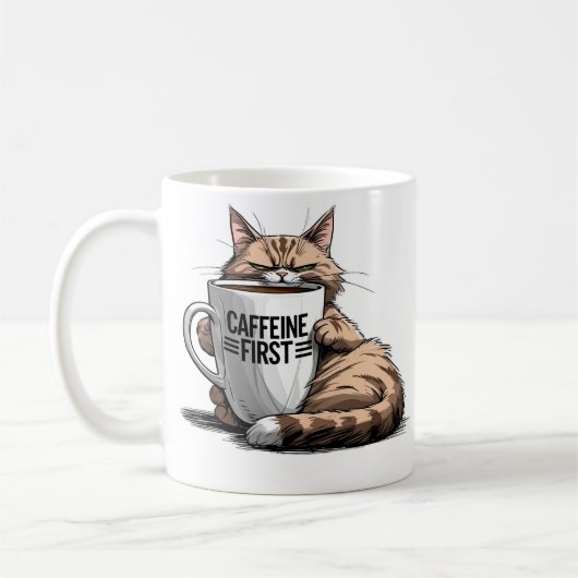 Caffeine First Coffee Mug for Cat & Coffee Lovers Koffiemok (Links)