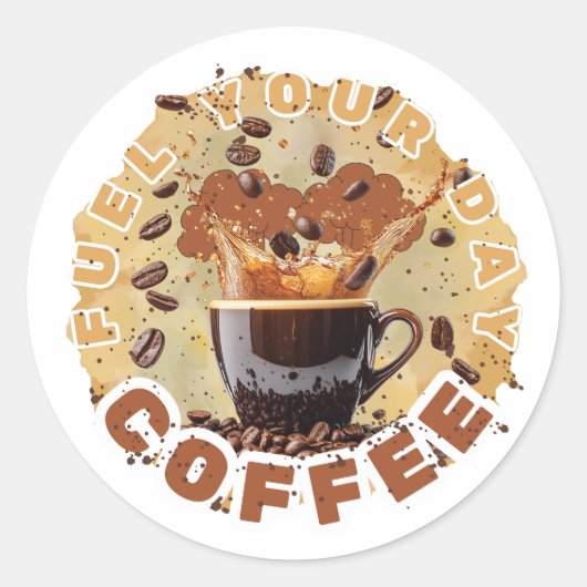 Caffeine First  Ronde Sticker (Voorkant)