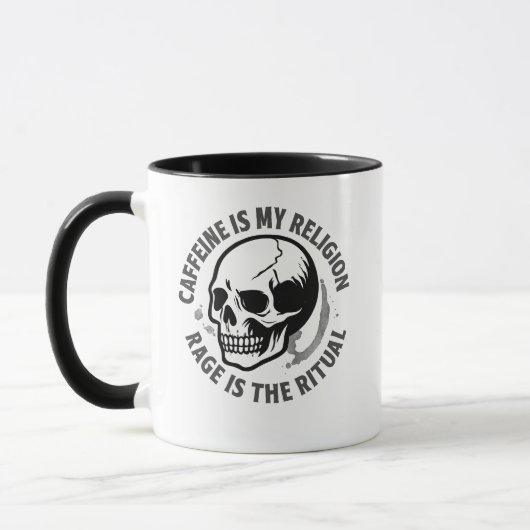 CAFFEINE IS MIJN RELIGIE. WOede IS DE RITUEEL. Mok (Links)