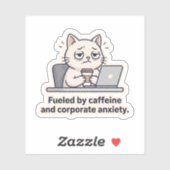 Caffeïne Kat Grappige Kantoor Uitgeput Sticker (Vel)