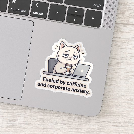 Caffeïne Kat Grappige Kantoor Uitgeput Sticker (Detail)