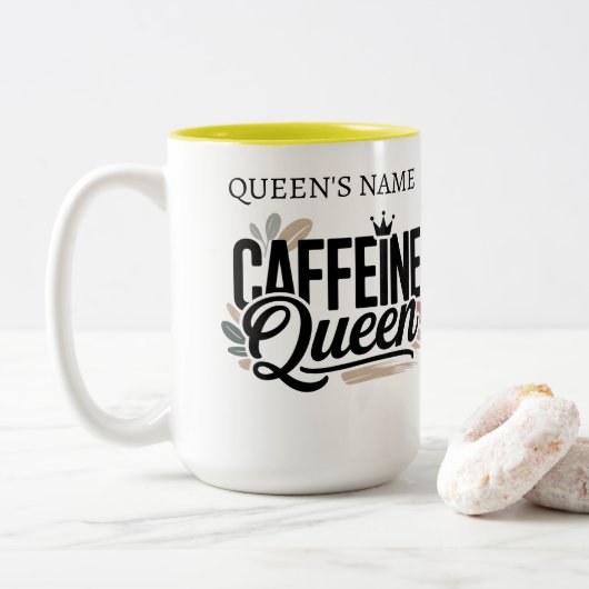 Caffeïne Koningin Grappige Koffie Liefhebber Mok C (Met donut)