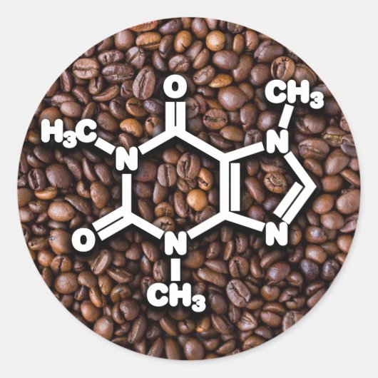 Caffeine Molecule Coffee bonen Ronde Sticker (Voorkant)