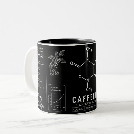 Caffeïne Molecuul Formule Witte Lijn Kunst Tweekleurige Koffiemok (Voorkant links)