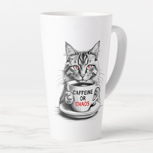 Caffeine Or Chaos Cat Coffee Lover Mug Latte Mok (Rechterhoek)