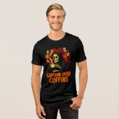 Caffeine Over Coffins Spooky Grim Reaper Coffee Tri-Blend Shirt (Voorkant volledig)