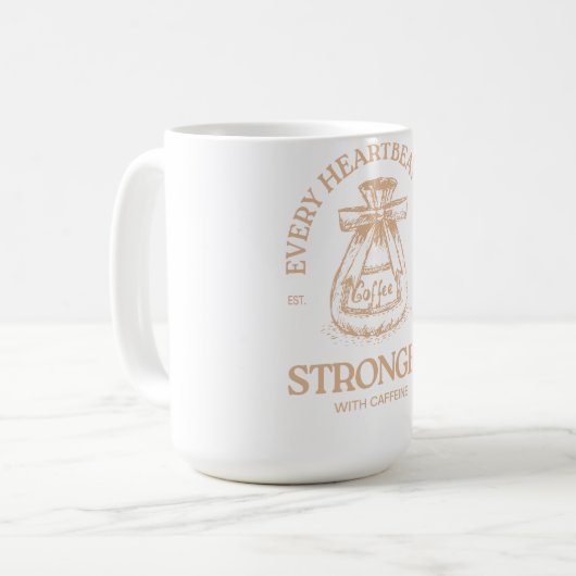 Caffeïne stimuleert elke hartslag koffiemok (Voorkant links)
