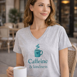 Caffeïne & Vriendelijkheid Teal Coffee lichtgrijze T-shirt