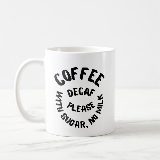 caffeinevrije koffie, met suiker, zonder melk koffiemok (Links)