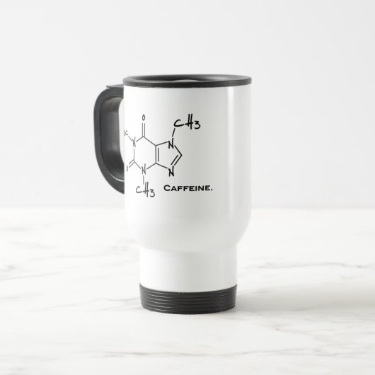 Caffiene molecule (chemische structuur) reisbeker (Voorkant links)