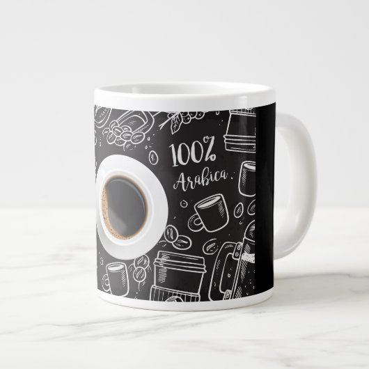 "Cafine Kronieken: Ambachtelijke Keramische Mok" Grote Koffiekop (Voorkant rechts)