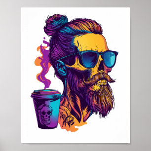 Cafïng Schedel � Grappige Barista Skelet Poster