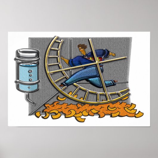 Caged Man Jogging Hamster Wheel Print (Voorkant)