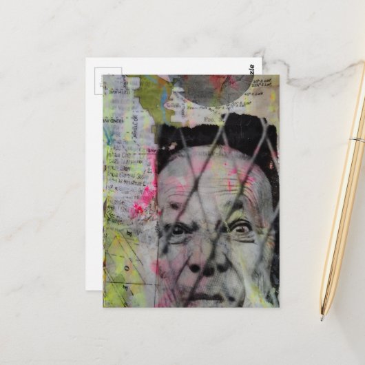 caged man retro junk journal Mixed Media Collage Briefkaart (Voorkant / Achterkant in situ)