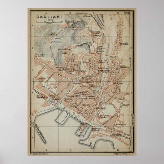  Cagliari Sardinia Map (1903) Poster (Voorkant)