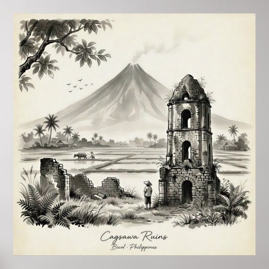 Cagsawa Ruins & Mayon Volcano Philippines Poster (Voorkant)
