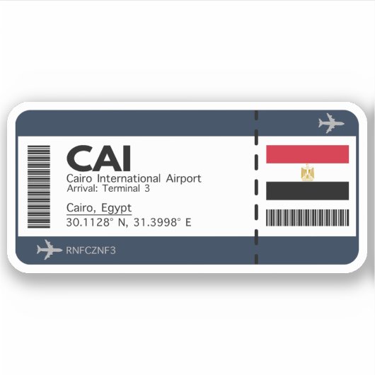 CAI Caïro Egypt Boarding Pass Sticker (Voorkant)