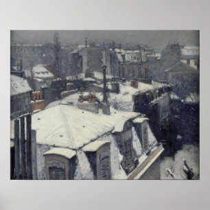 Caillebotte - Daken in de sneeuw (sneeuw-effect) Poster