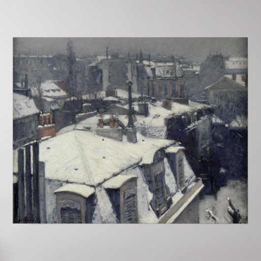 Caillebotte - daken in de sneeuw (sneeuweffect) poster (Voorkant)