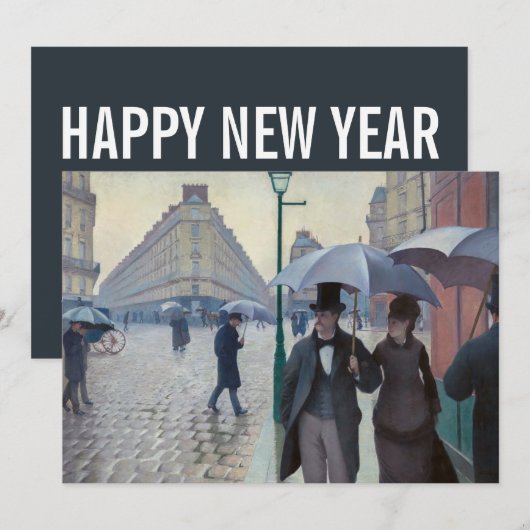 Caillebotte - Happy New Year / Parijs; Rainy Day Feestdagenkaart (Voorkant / Achterkant)