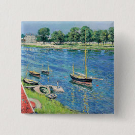 Caillebotte - Seine at Argenteuil, Boats at anchor Vierkante Button 5,1 Cm