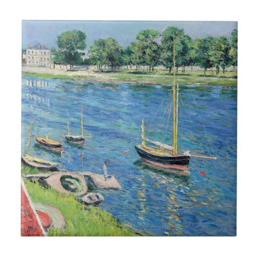 Caillebotte - Seine bij Argenteuil, Aangemeerde bo Tegeltje (Voorkant)