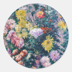 Caillebotte - Witte en gele chrysanten Ronde Sticker
