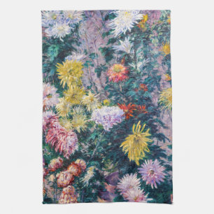 Caillebotte - Witte en gele chrysanten Theedoek