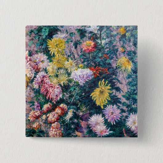 Caillebotte - Witte en Gele Chrysanten Vierkante Button 5,1 Cm (Voorkant)