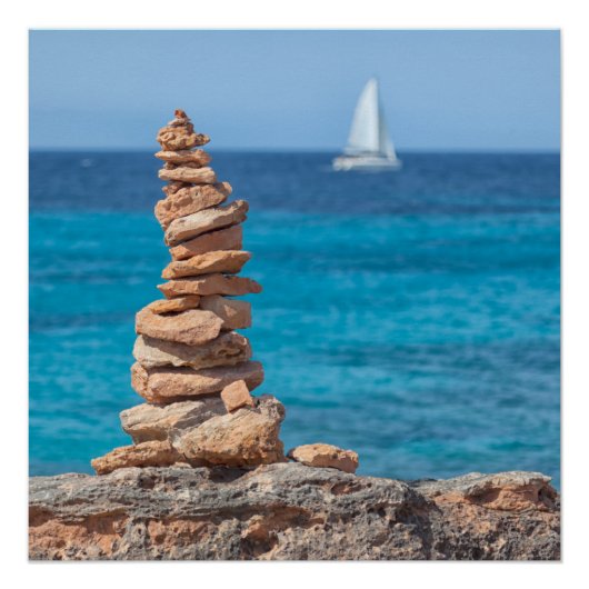 Cairn at the Mediterranean sea Perfect Poster (Voorkant)